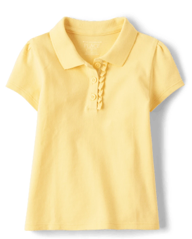 Toddler Girls Uniform Ruffle Pique Polo