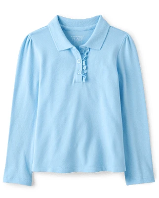 Toddler Girls Uniform Ruffle Pique Polo