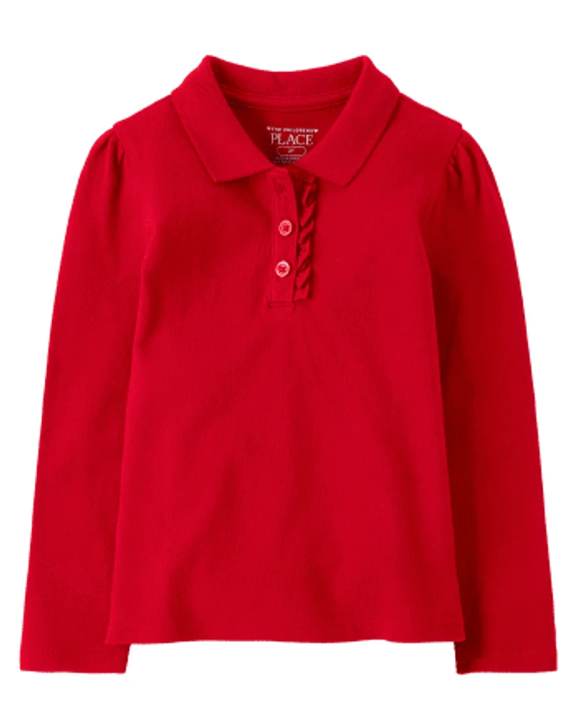 Toddler Girls Uniform Ruffle Pique Polo
