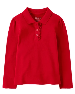 Toddler Girls Uniform Ruffle Pique Polo