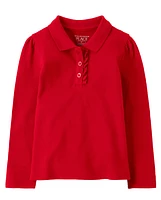 Toddler Girls Uniform Ruffle Pique Polo