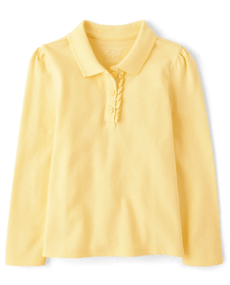 Toddler Girls Uniform Ruffle Pique Polo