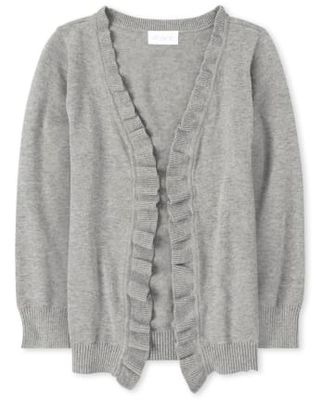 Girls Uniform Ruffle Open Front Cardigan