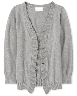 Girls Ruffle Open Front Cardigan