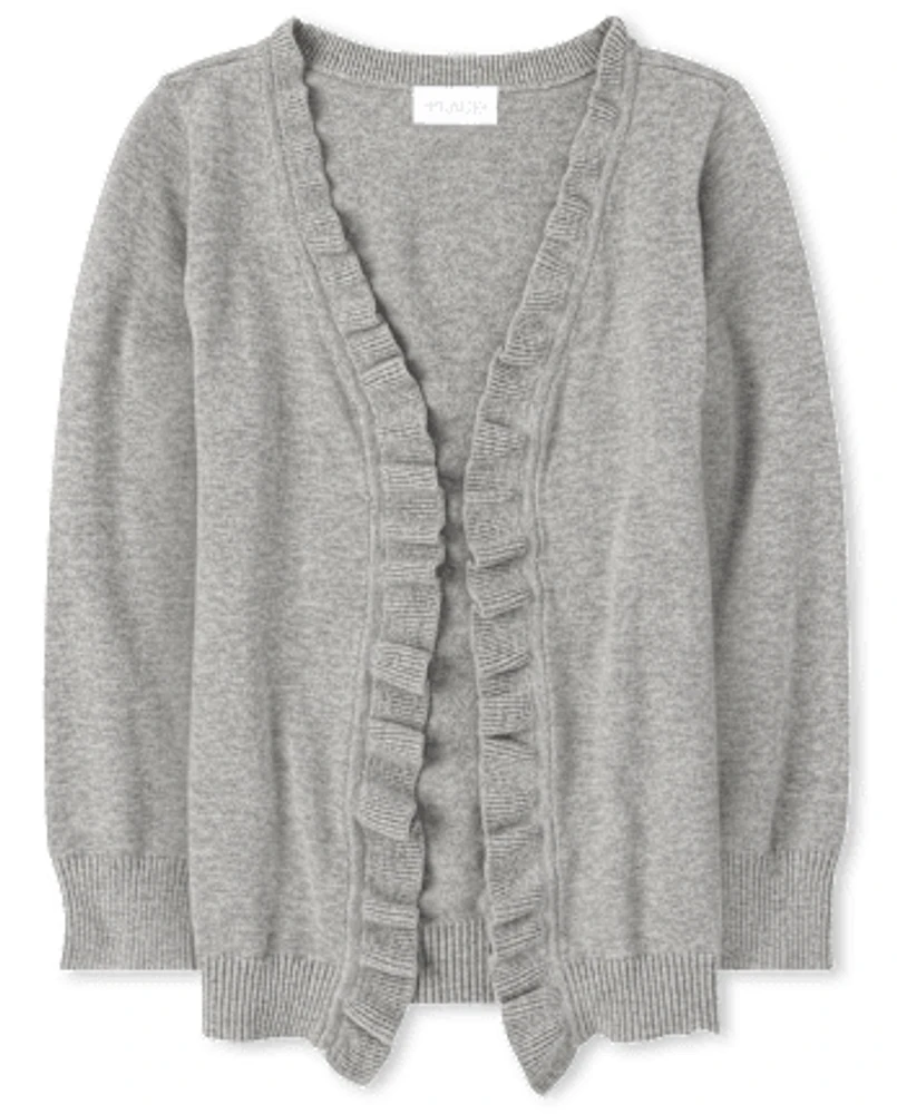 Girls Ruffle Open Front Cardigan