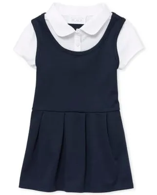 Toddler Girls Uniform Ponte Knit 2 1 Dress
