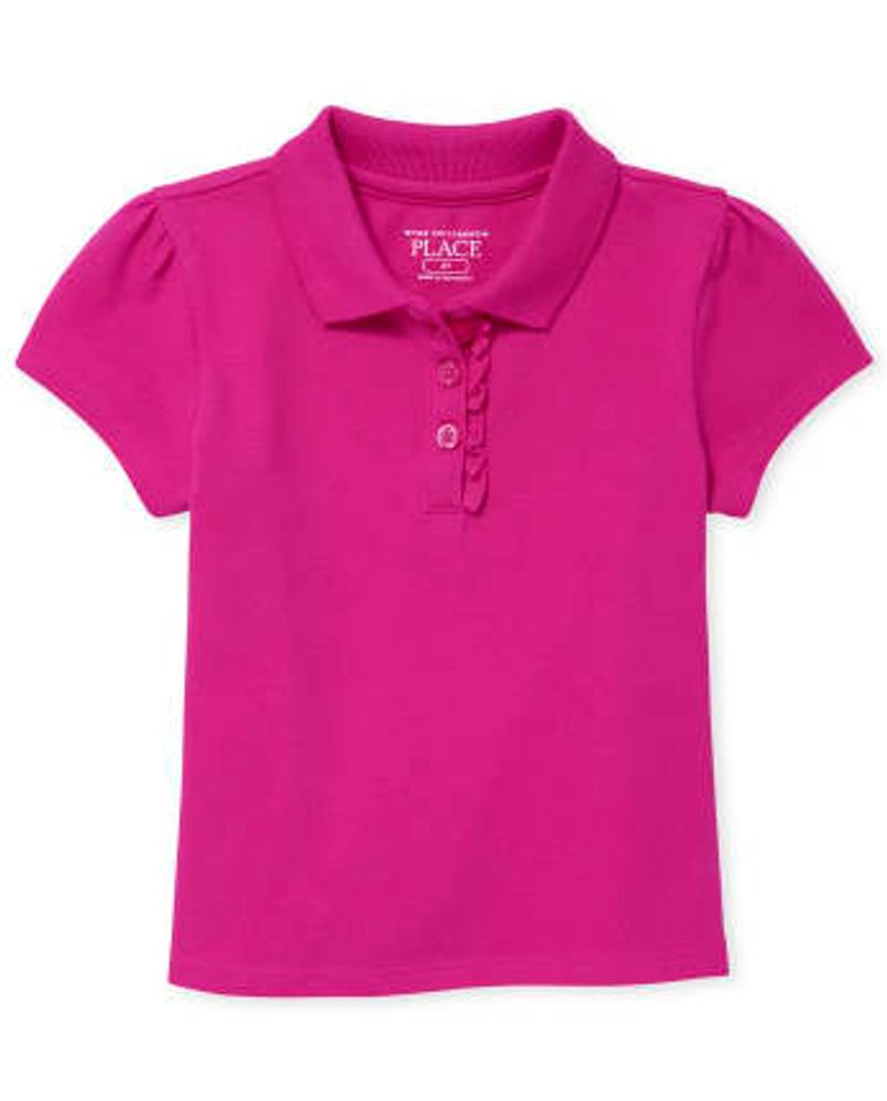 Toddler Girls Uniform Ruffle Pique Polo