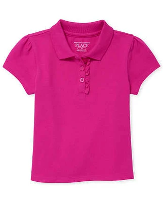 Polo d'uniforme en piqué à volants pour toute-petite fille