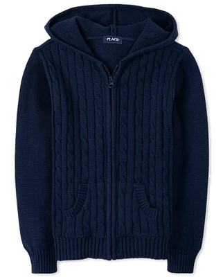 Girls Cable Knit Zip Up Sweater