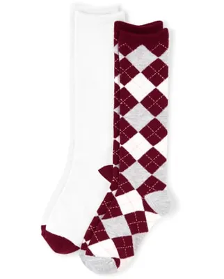 Girls Argyle Knee Socks 2-Pack