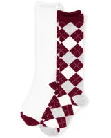 Girls Argyle Knee Socks 2-Pack