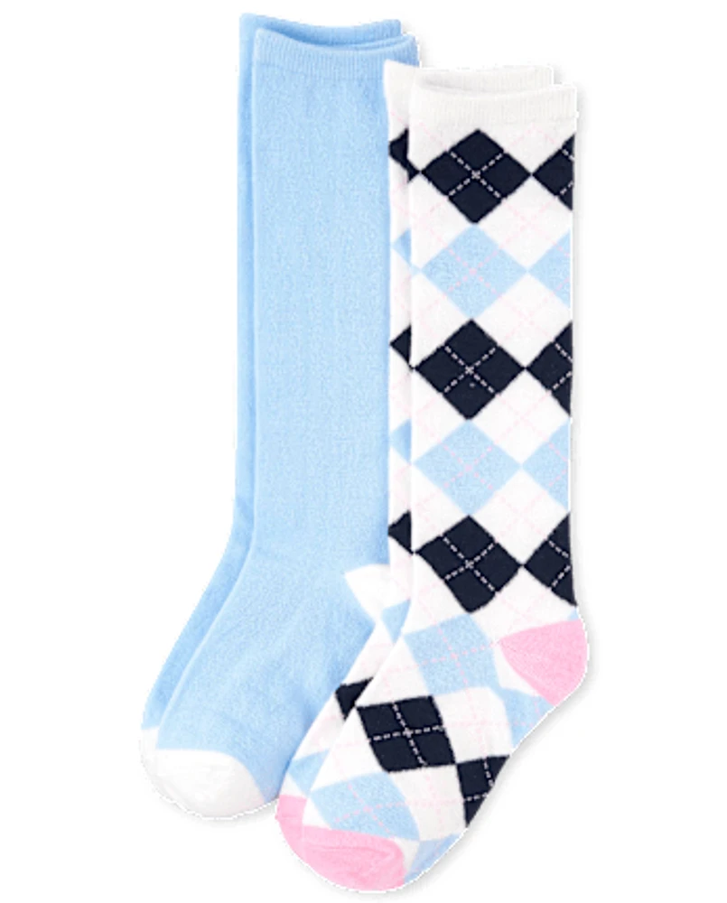 Girls Argyle Knee Socks 2-Pack