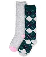 Girls Argyle Knee Socks 2-Pack