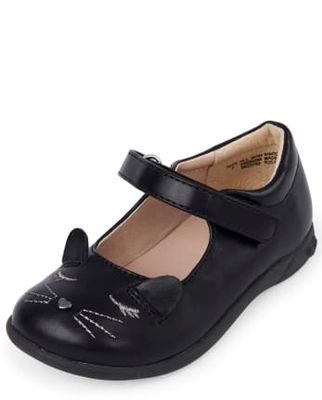 Toddler Girls Uniform Embroidered Cat Shoes