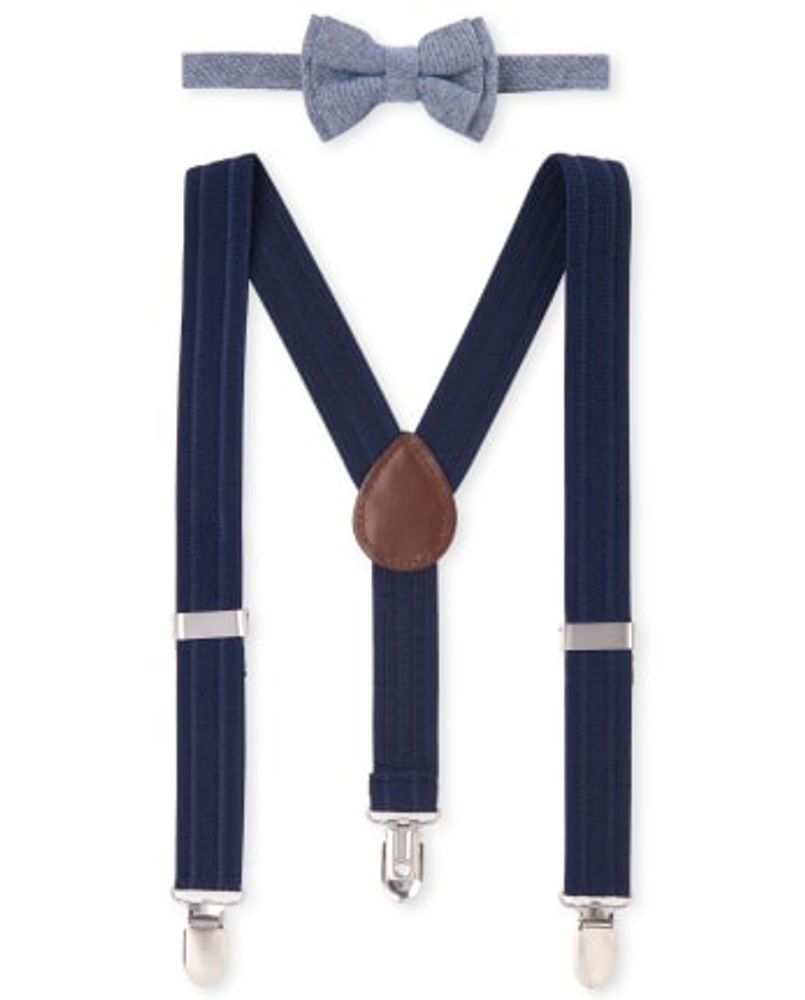 Toddler Boys Chambray Matching Bow Tie And Suspenders Set - tidal