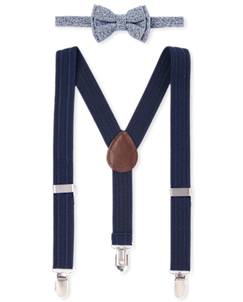 Toddler Boys Chambray Matching Bow Tie And Suspenders Set