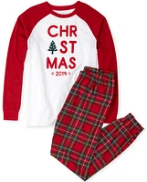 Unisex Adult Matching Family Christmas Plaid Cotton Pajamas