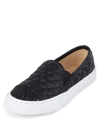 Girls Glitter Quilted Slip On Sneakers