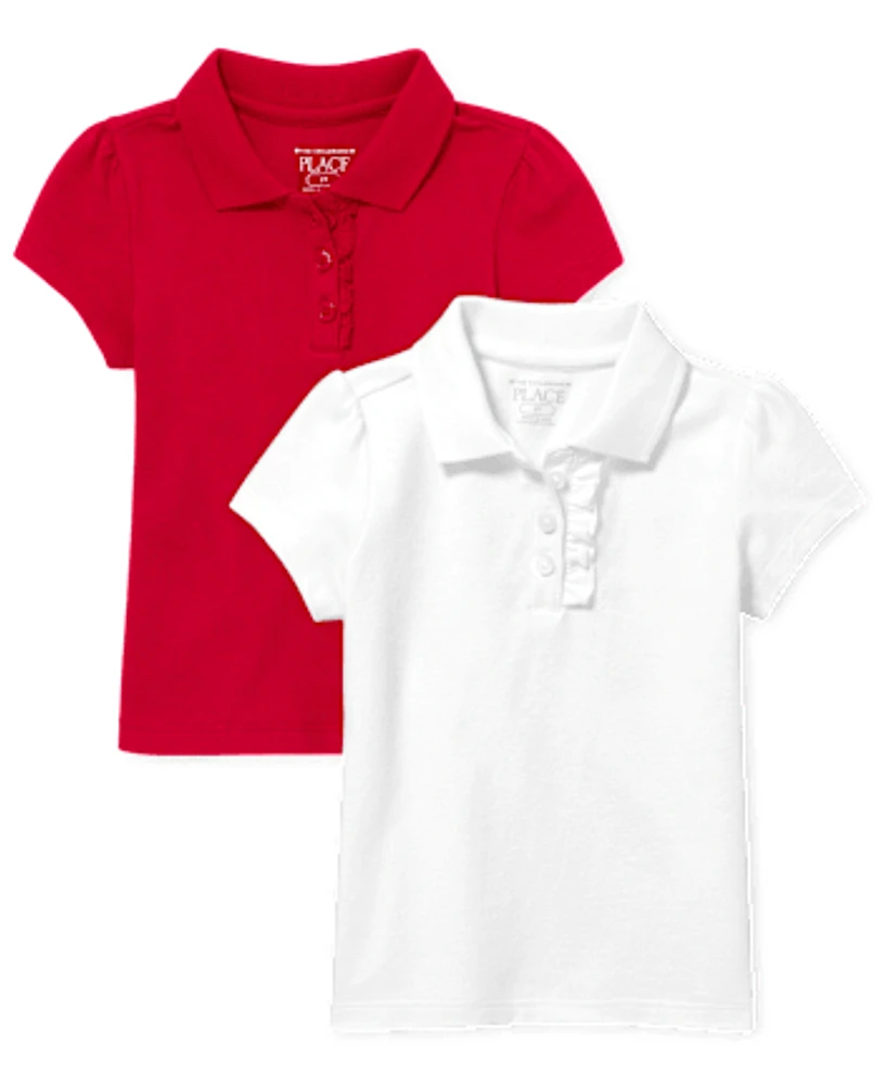 Toddler Girls Uniform Ruffle Pique Polo -Pack