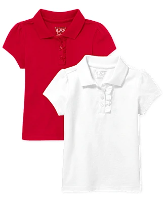 Toddler Girls Uniform Ruffle Pique Polo -Pack