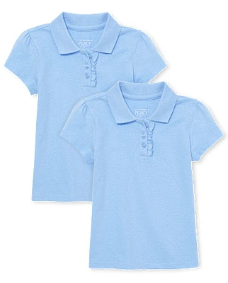 Toddler Girls Uniform Ruffle Pique Polo -Pack