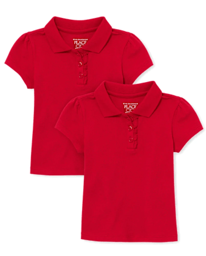 Toddler Girls Uniform Ruffle Pique Polo -Pack