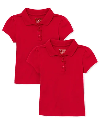 Toddler Girls Uniform Ruffle Pique Polo -Pack
