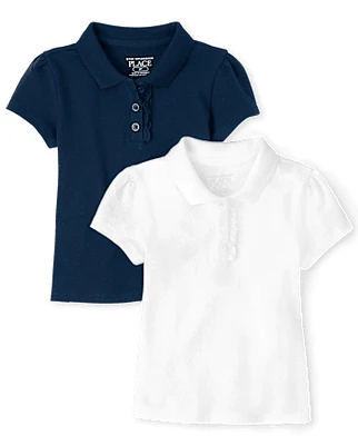 Toddler Girls Uniform Ruffle Pique Polo -Pack