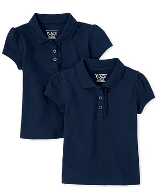 Toddler Girls Uniform Ruffle Pique Polo -Pack