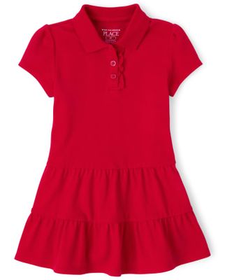 Toddler Girls Uniform Tiered Pique Polo Dress