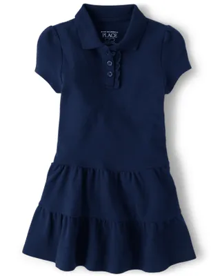 Toddler Girls Uniform Tiered Pique Polo Dress