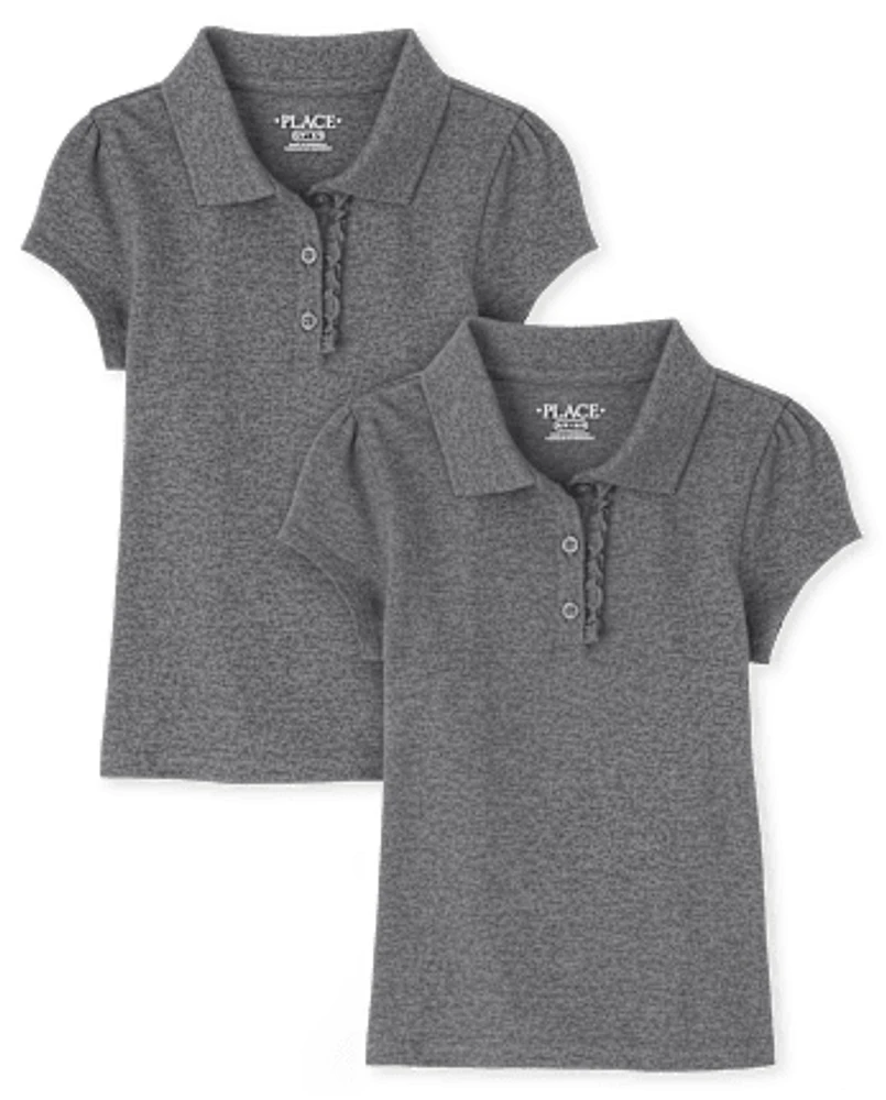Girls Uniform Ruffle Pique Polo -Pack