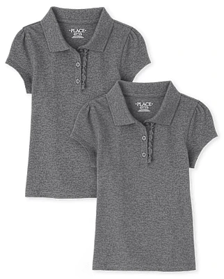 Girls Uniform Ruffle Pique Polo -Pack