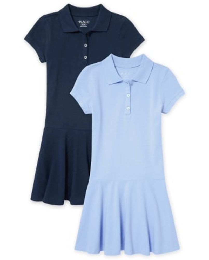 Girls Uniform Pique Polo Dress 2-Pack