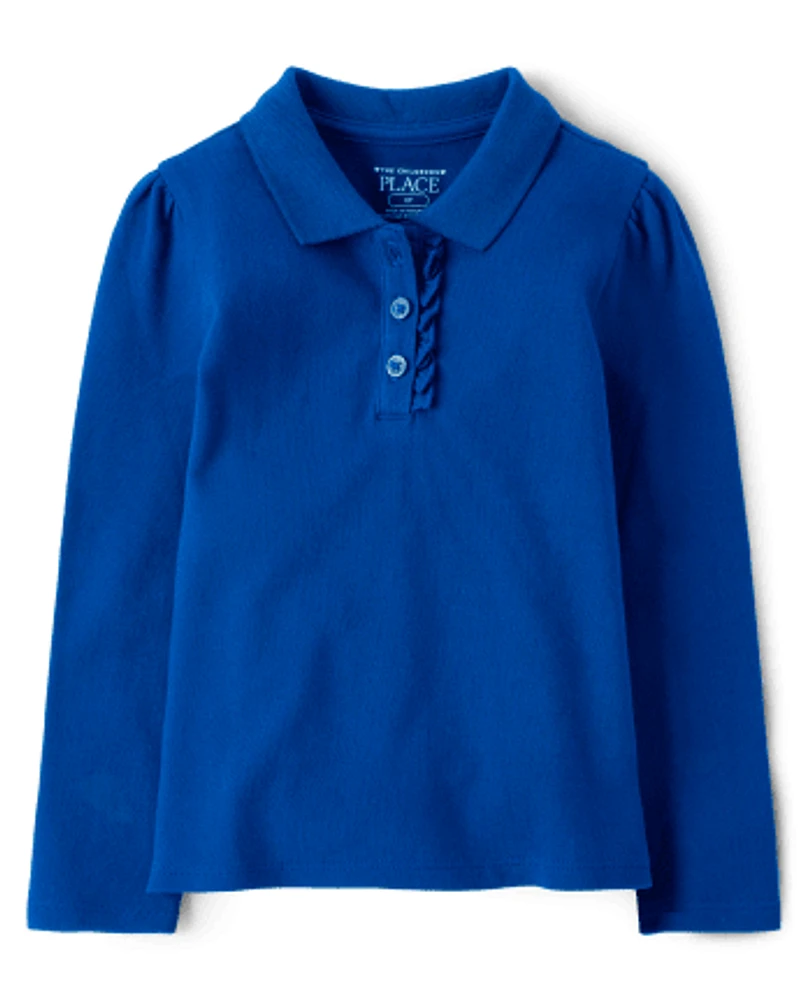 Toddler Girls Uniform Ruffle Pique Polo