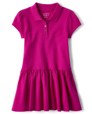 Toddler Girls Uniform Ruffle Pique Polo Dress