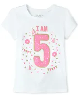 Girls Birthday Glitter I Am 5 Graphic Tee