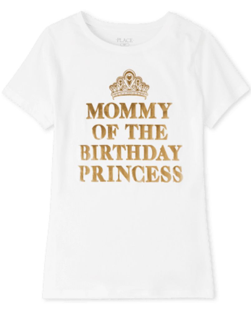 Womens Mommy And Me Foil Birthday Princess Graphic Tee