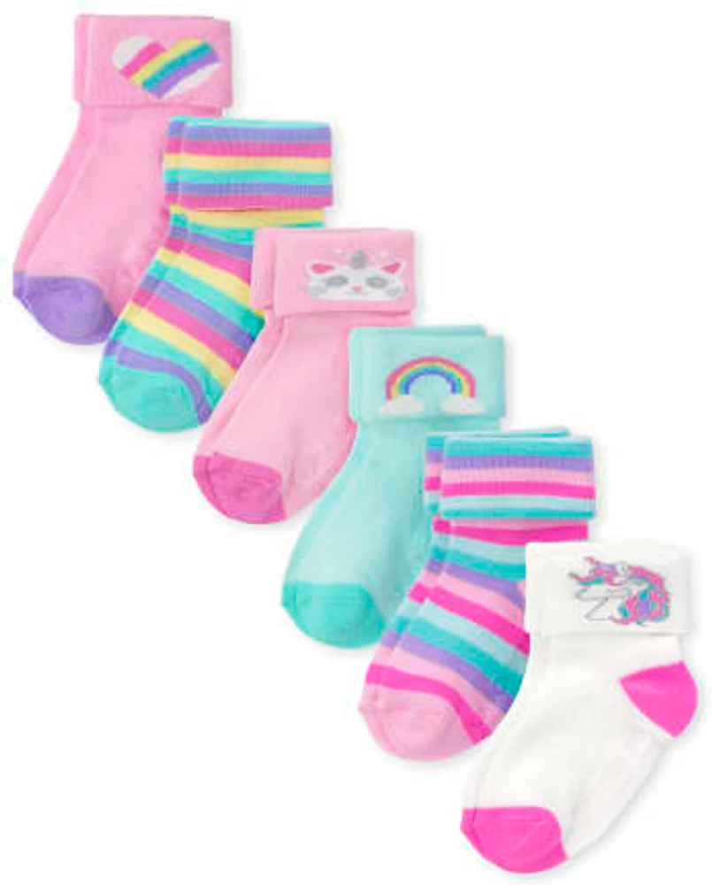 Toddler Girls Rainbow Turn Cuff Socks 6-Pack