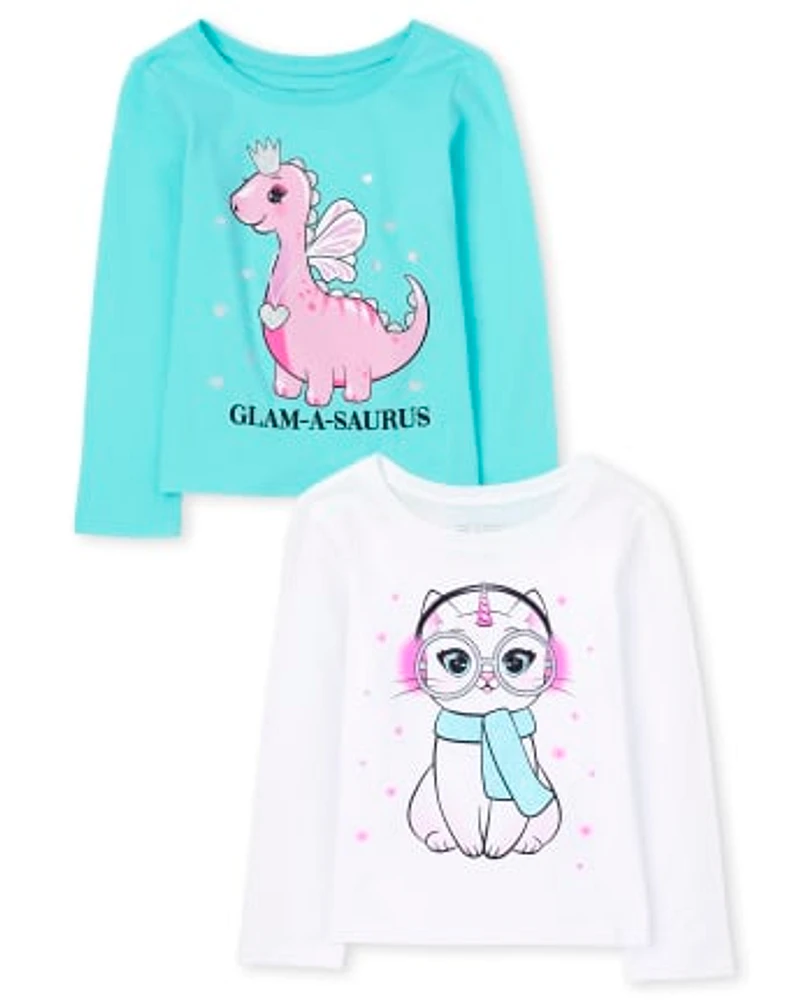 Lot de 2 t-shirts à imprimé animal pour bébés et petites filles