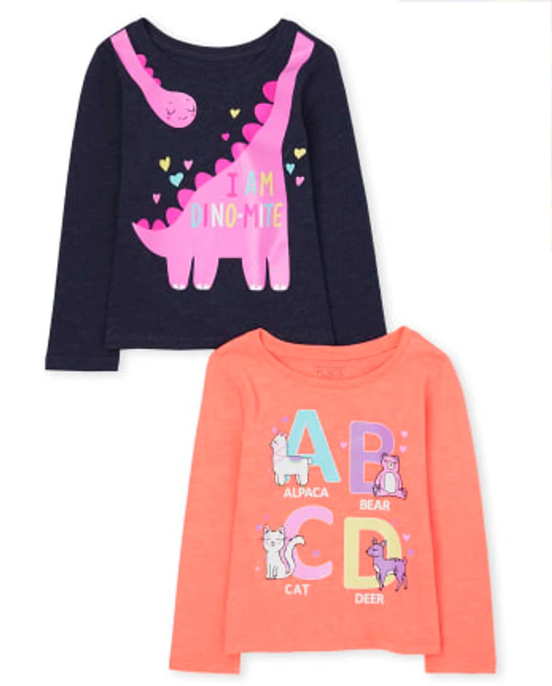 Lot de 2 t-shirts graphiques ABC Dino pour bébé et toute-petite fille