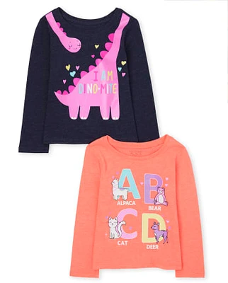 Lot de 2 t-shirts graphiques ABC Dino pour bébé et toute-petite fille