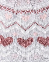 Toddler Girls Fairisle Heart Hat And Mittens Set