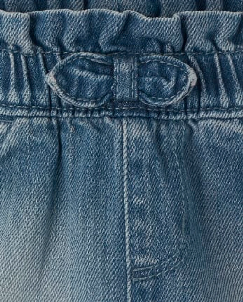 Short en jean à taille paperbag pour bébés et petites filles