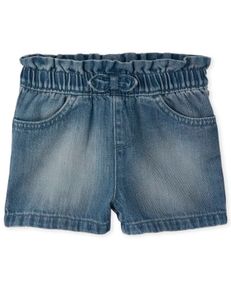 Short en jean à taille paperbag pour bébés et petites filles