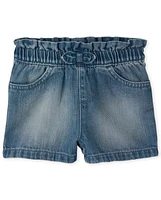 Short en jean à taille paperbag pour bébés et petites filles