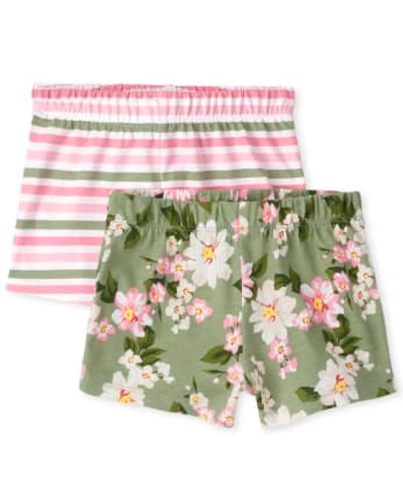 Lot de 2 shorts à rayures florales pour toute-petite fille