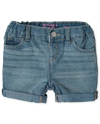 Short midi en denim à revers roulé pour bébés et petites filles