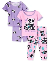 Baby And Toddler Girls Panda Snug Fit Cotton Pajamas 2-Pack