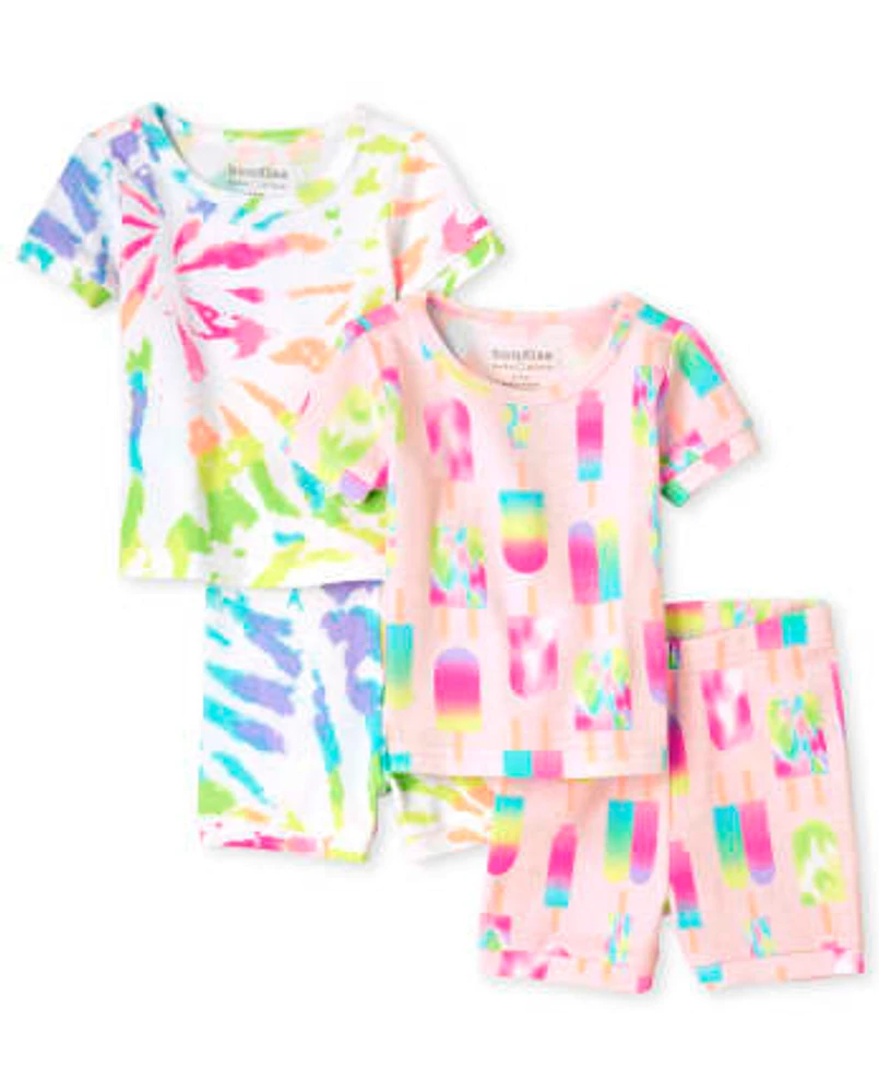 Baby And Toddler Girls Tie Dye Snug Fit Cotton Pajamas 2-Pack